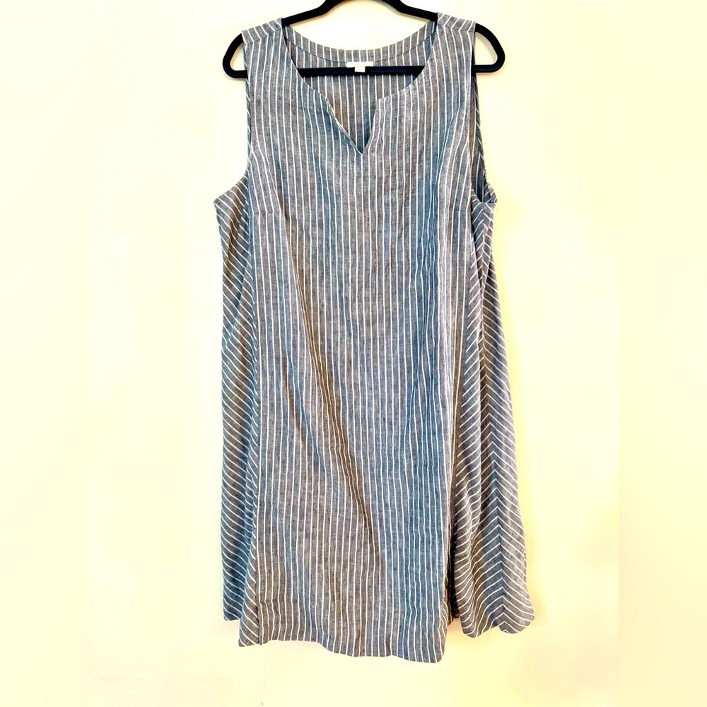 J. Jill Love Linen Grey and White Pinstripe sleeveless dress XL